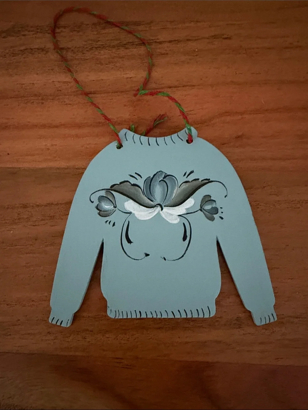 Hand-Made Wooden Norwegian Rosemaling Sweater Ornament